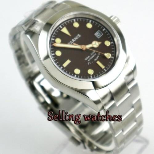 40mm Top Brand Parnis coffee Dial Miyota Automatic Movement Stainless Steel Sapphire Mens Watches