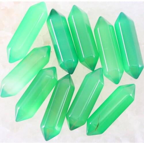 8x32MM Natural Stones Green Onyx Hexagonal Healing Pointed Reiki Chakra No Drilling Hole Beads Fit Pendant 5Pcs K391