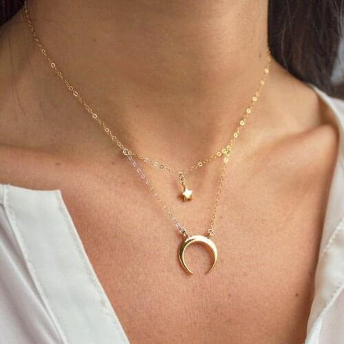 Bohemian Women Fashion Gold Color Star Moon Necklace for Women Simple Clavicle Necklace Jewelry Accessories