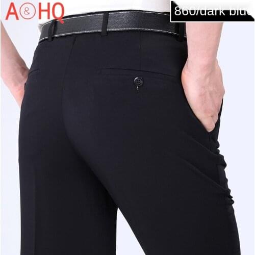 Mulberry Silk Thin Dress Trousers Man High Waist Straight Loose Mens Pants Flat Khaki Black Business Suit Pants
