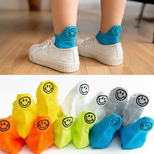 Childrens socks spring and summer thin cotton socks solid color smiley boys and girls socks 1-3-5 years old baby boat socks