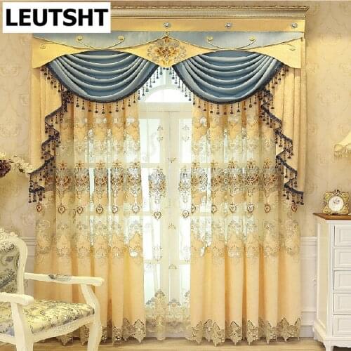 European Noble Double-sided Cashmere Chenille Hollow Embroidered Curtains for Living Room Bedroom Study Blackout Curtains Custom