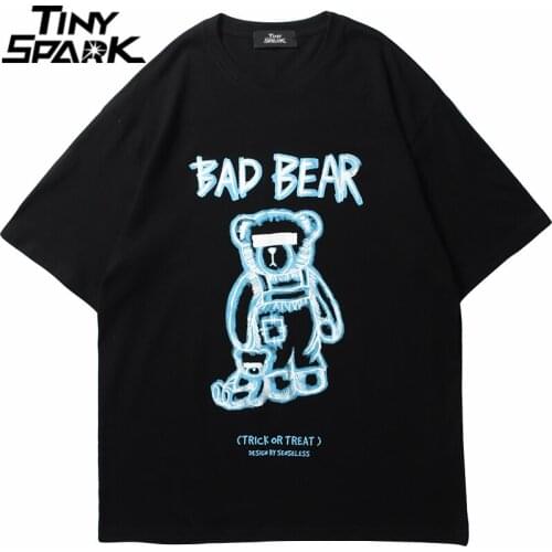 2021 Men Hip Hop Streetwear T Shirt Harajuku Funny Bear Printed T-Shirt Cotton Loose Short Sleeve Tops Tees Spring Summer Tshirt