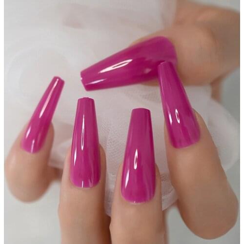 Glossy Rose Red Coffin Press on False Nails Extra Long Ballerina Coffin Pure Color UV Full Cover Fake Fingersnails Tips Decora
