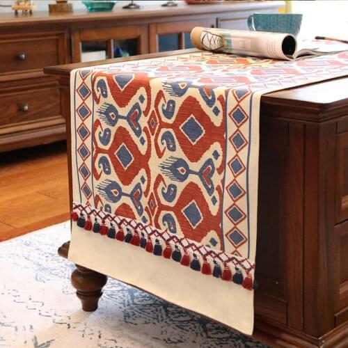 Printed Tablecloth New Year Red Ethnic Tablecloth Home Rectangular American Retro Cotton Linen Coffee Table Cloth Cabinet Cover