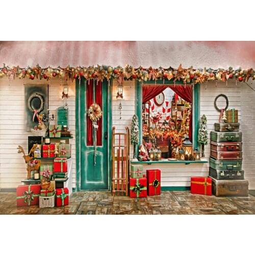 Laeacco Christmas Photography Background Rural House Suitcase Gift Baby Party Family Photographic Backdrops Photo Studio
