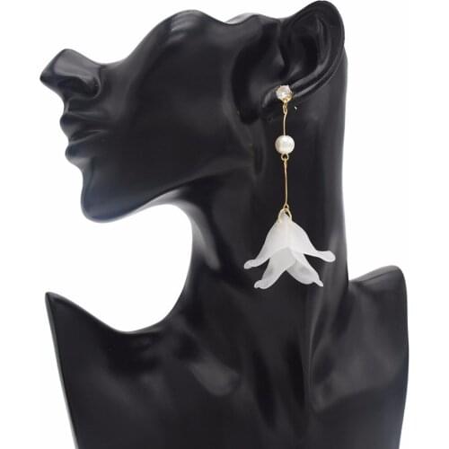 Lovely Ladies Resin Flower Long Pearl Drop Earrings for Women Girl Summer Style Beach Wedding Banquet Party Gift pendientes