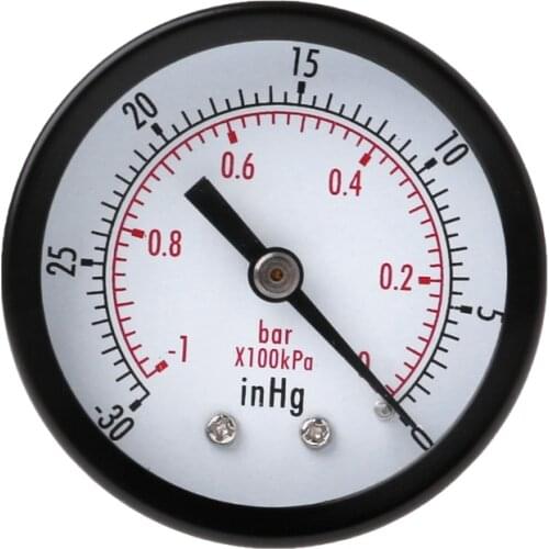 Mini Air Vacuum Pressure Gauge 50mm Pressure Meter -1bar -30inHg 1/4" Back Mount