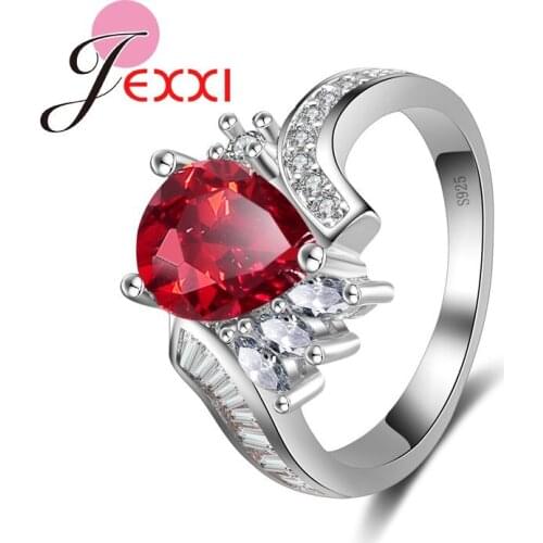 Fast Shipping Fashion Bauge Bijoux Red Water Drop Cubic Zircon Crystal Wedding Engagement Rings For Women Jewelry