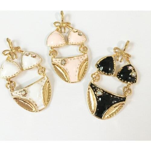 Newest 30PCS 40*20MM Fashion Lady Sexy bra&Panties Alloy Jewelry Necklace Pendant Gold Tone Enamel Oil Drop Metal Bracelet Charm
