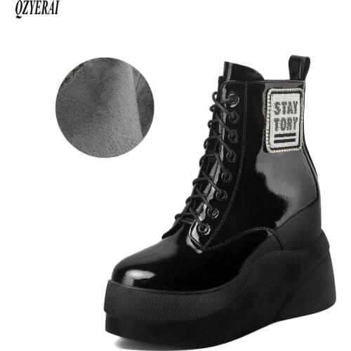 New Winter women shoes 100% natural Genuine leather boots women boots wedge Warm fur Female boots cowhide Chelsea snow boots