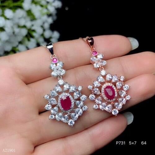 KJJEAXCMY boutique jewelry 925 sterling silver inlaid natural ruby necklace support detection for womens Pendant