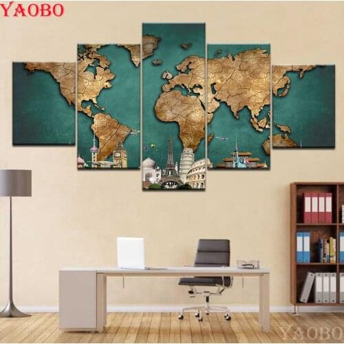 Full square Round Diamond Painting Art design world map in Paris Multi-picture Combination 5D DIY Embroidery Mosaic Decor 5pcs