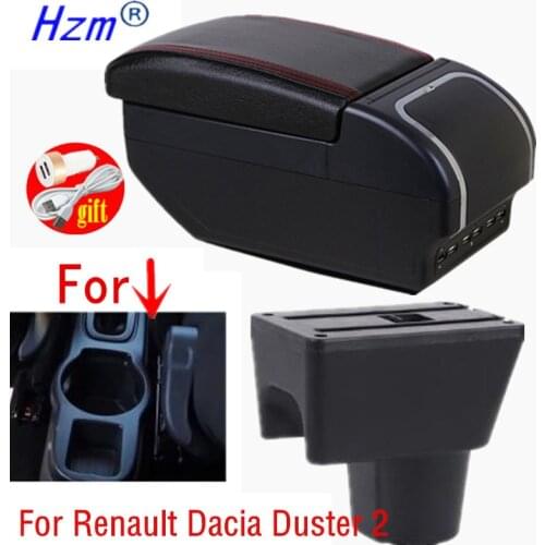 Rotatable heighten armrest box For Renault Dacia Duster 2 2010-2015 Central console storage box Cup holder PU Leather USB Chargi