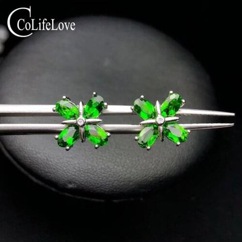925 silver chrome diopside stud earrings for party 8 pieces VS grade diopside silver earring sterling silver diopside jewelry