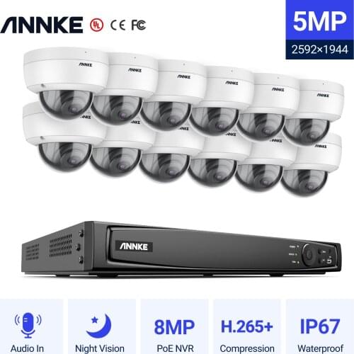 ANNKE 16CH FHD 5MP POE Network Video Security System H.265+ 6MP NVR 12PCS 5MP Waterproof Surveillance POE Cameras With Audio in