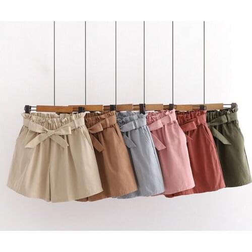 13 Colors Women Bow Casual High Waist Loose Cotton Short Pants 2021 Summer Korean Elegant Sweet Girls All-Match Wide Leg Shorts