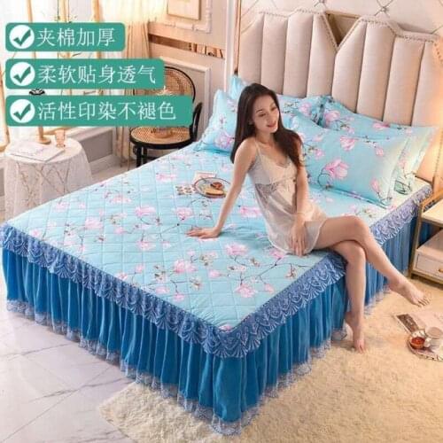 Thicken Bed sheet Double Lace Bed Skirt Bedspread Polyester Bed Sheet for Wedding Housewarming Gift Bed Cover with Elastic Band