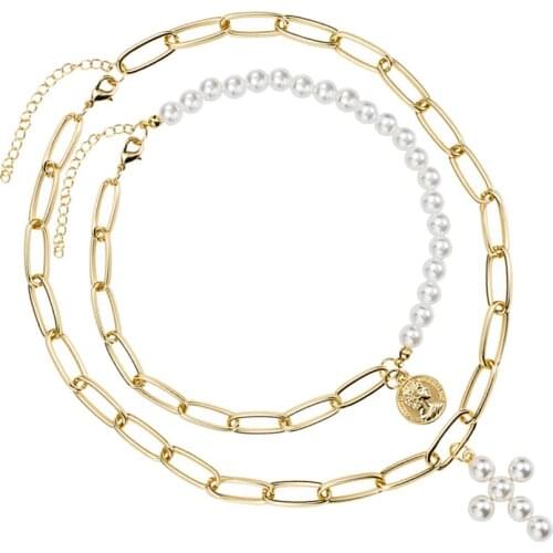 Vintage Style Layered Necklace Coin Necklace Cross Pendant Necklace Brides