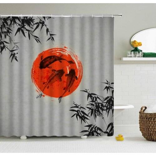 Waterproof Polyester Fabric Shower Curtain with 12 Hook Chinese Landscape Flower Bird Bath Curtain Home Decor Bathroom Curtains
