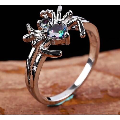 Fashion Cute Animal Ring Silver Color Spider Finger Rings for Women Colorful Zircon Punk Personality Ring Jewelry Party Gift