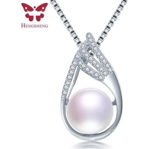 HENGSHENG Elegant Luxury 925 Sterling Silver Zircon Jewelry Necklace Natural Freshwater Pearl Pendant For Ladys Gift
