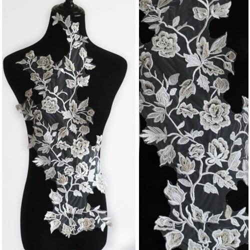 1Pc Champagne Embroidery Lace Flower Handmade diy Wedding Dress Embroidery Lace Fashion Patch Fabric Decoration Accessory 65X30