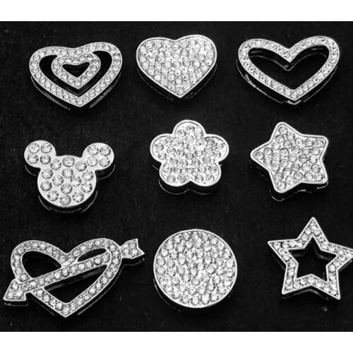 20Pcs/lot Hole 18mm Double Heart Star Flower Slide Charm Fit For 18MM DIY Leather Bracelet Wristband Keychains
