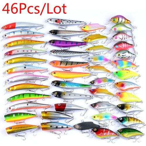 46pcs/Lot Mixed Sea Boat Fishing Baits Lure Set Minnow Popper Wobblers Crankbait Artificial Hard Isca Everything for Fishing