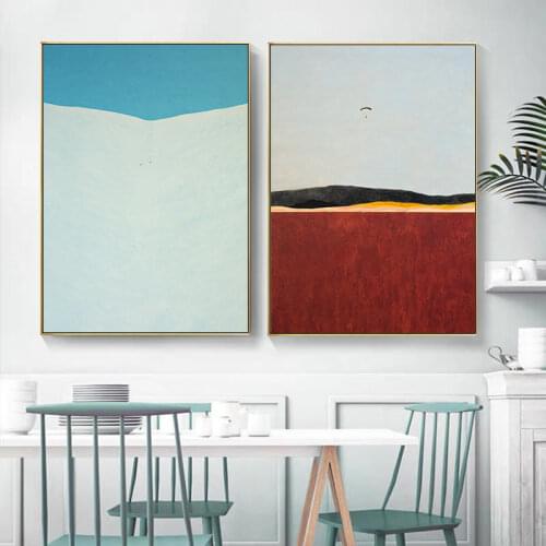 Abstract Style Landscape Wall Canvas Painting Pictures The Scenery of One Person Parachute Travelling Snow Mountain Desert Lawn