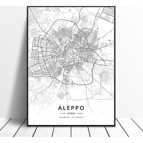 Aleppo Damascus Syria Canvas Art Map Poster