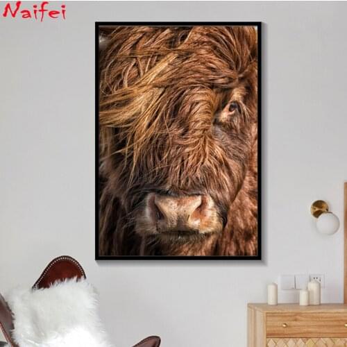 5D DIY Diamond Painting Black and White Highland Cow Cross Stitch Full Drill Animal Bull Diamond embroidery Home Decoration Gift