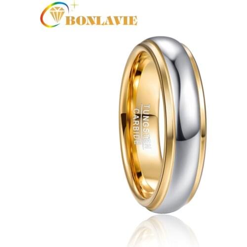 BONLAVIE 6mm Dome Polished Gold Tungsten Steel Ring High Quality Men Rings Fashion Geometry Party Wedding Band Ring Anillos