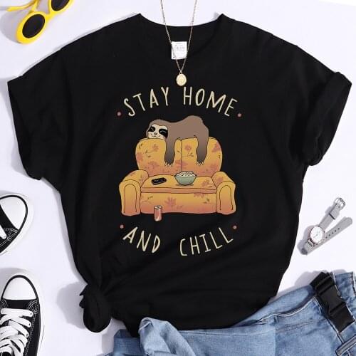 Sloth On The Sofa Personality Letters Printing Tshirts For Women Crewneck Harajuku Womens T-Shirt Casual Punk Woman Clothes