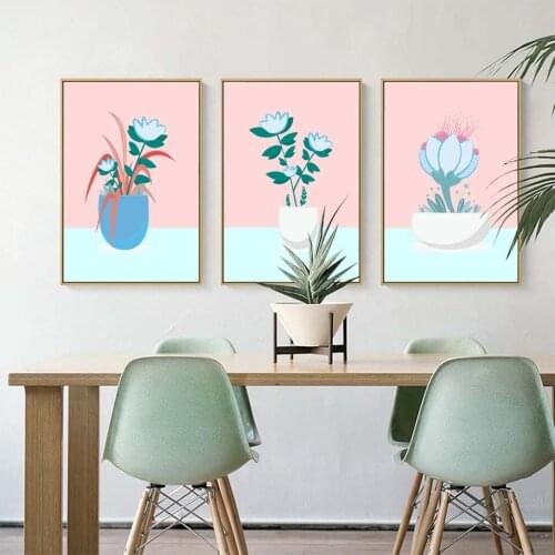 Cartoon Flower Plant Canvas Painting Nordic Scandinavian Office Poster Wall Art Picture for Living Room Home Decor