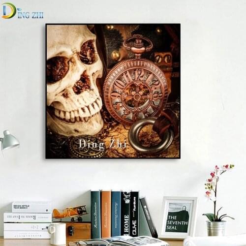 Skull Picture 5D DIY Diamond Embroidery Retro Pocket Watch Mosaic Kit Diamond Painting Full Square Round Drill Cross Stitch Gift