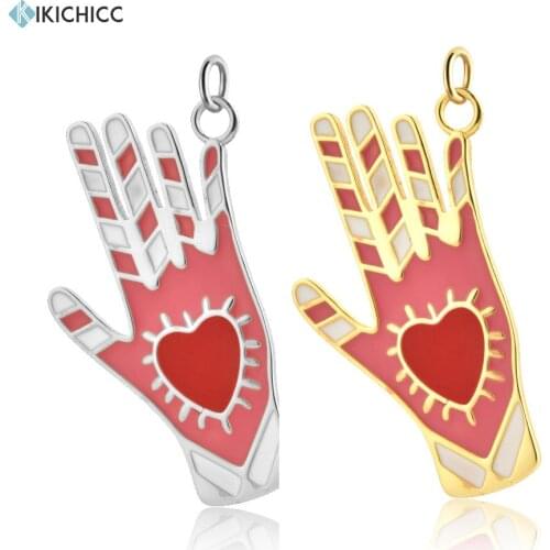 KIKICHICC 925 Sterling Silver Colorful Enamel Hand Heart Pendant Accessories Crystal Zircon CZ Crystal Party Circle Flexible