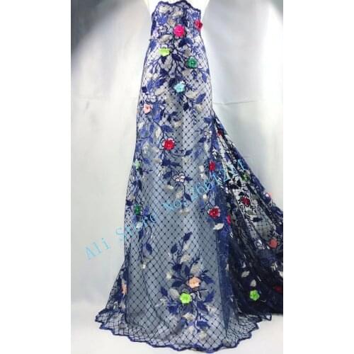 Pretty colorful Lace Fabrics For Wedding Graceful African French Lace Fabric High Quality 3D Lace flower applique with beads