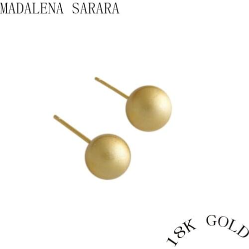 MADALENA SARARA Fashion Trendy Women Round Ball Stud Earrings Pure 18K Gold 100% Quality Guarantee Special Wire Drawing Process