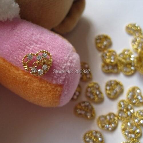 MD-121 10pcs Fancy Rhinestone Gold Love Heart Deco Metal Charms Metal Deco Charms Nail Art