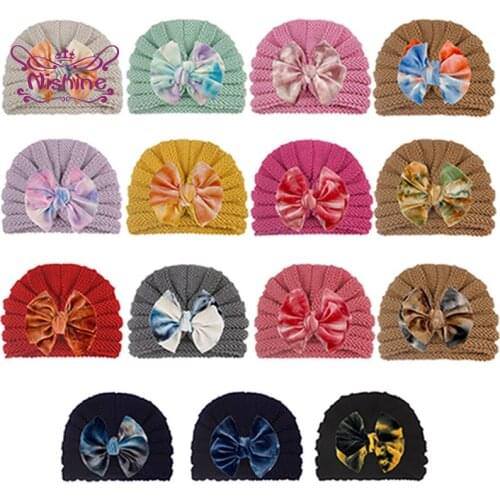 Lovely Handmade Bowknot Newborn Hats Fashion Warm Knitting Wool Caps Children Headwear Hair Accessories Kids Photography Props