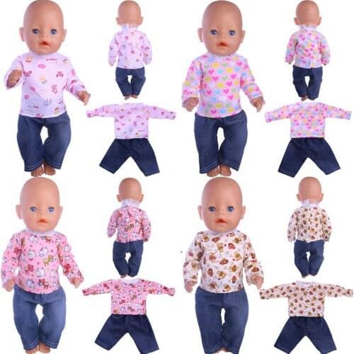 Cute Animal Pattern 2 Pcs=Coat+Jeans Fit 18 Inch American&43 CM Baby Doll Clothes Accessories,Girls Toys,Generation,Gift
