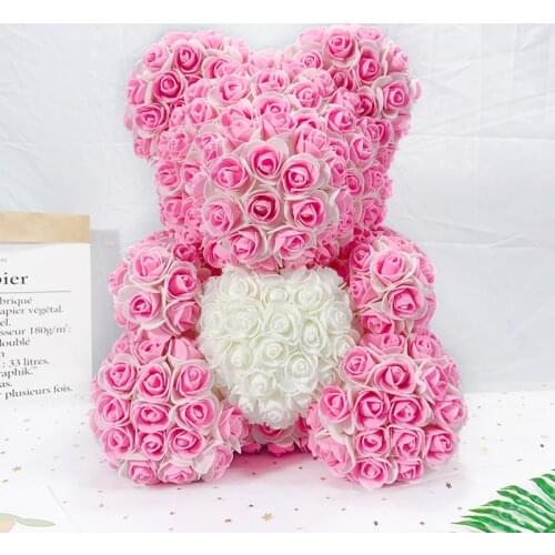 2020 New Double colors 40CM Rose Teddy Bears With Heart Artificial Flower Bears For Valentines Day Wedding Gifts