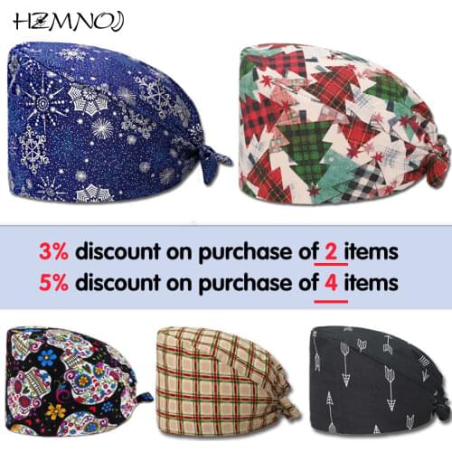 Trendy Fashion Printed Cotton Scrub Cap Moisture Absorbent Breathable Elastic Pet Grooming Care Work Cap Lab Scrub Cap Unisex