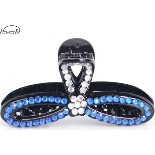 Fashion Women Lady Plastic Blue Rhinestone Crystal Stones Hair Crab Claws Clamp Clip Grip Ponytail Holder Accessories