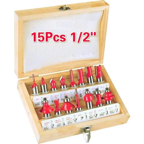 15pcs 1/4" 1/2" Shank Milling Cutter Router Bit Set Tungsten Carbide Tool Engraving Machine Milling Cutter Trimming Knife 6.35mm