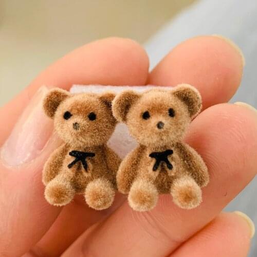 New Stuffed Brown Bear Stud Earrings for Women Girls Plush Flocking Cute Bear Earrings Funny Earring Jewelry Party Gift Earring