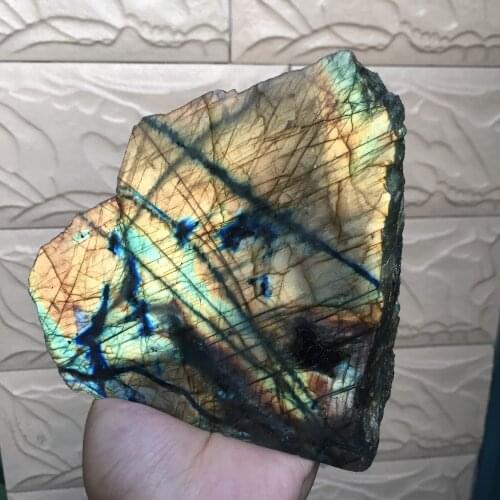 Heavy flash large size natural stones and minerals labradorite moonlight stone raw gem section polished rock for home decoration