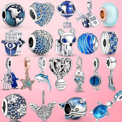 Dropship 925 Sterling Silver Ocean Star Hamsa Hand Beads Travel Dangle Charm Fit Original pandora Charm Bracelet Jewelry Gift