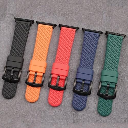 Silicone Sport Strap for Apple Watch 4 5 6 38mm 42mm 40mm 44mm Waterproof Rubber Replacement Band for iwatch 1 2 3 Black Buckle